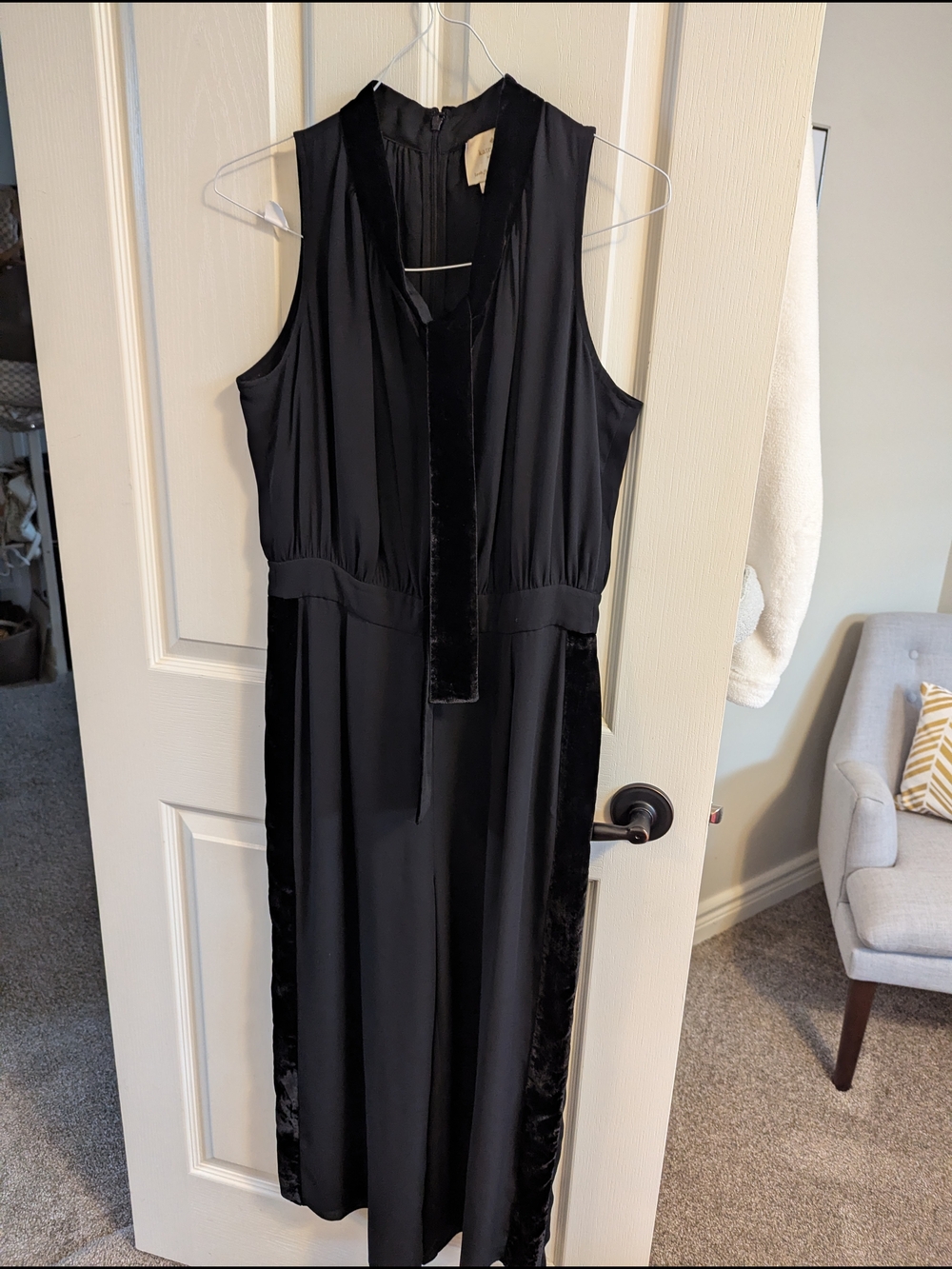 kate spade Black Sleeveless Velvet-Trim Jumpsuit